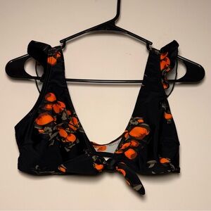 COCOSHIP Black and Orange Floral Bikini Top